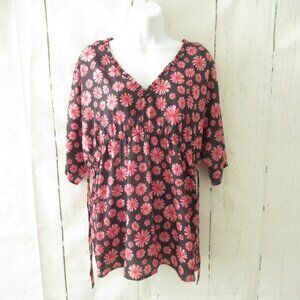 Wayward Fancies EShakti Top L Large 12 14 Black Pink Floral V Neck